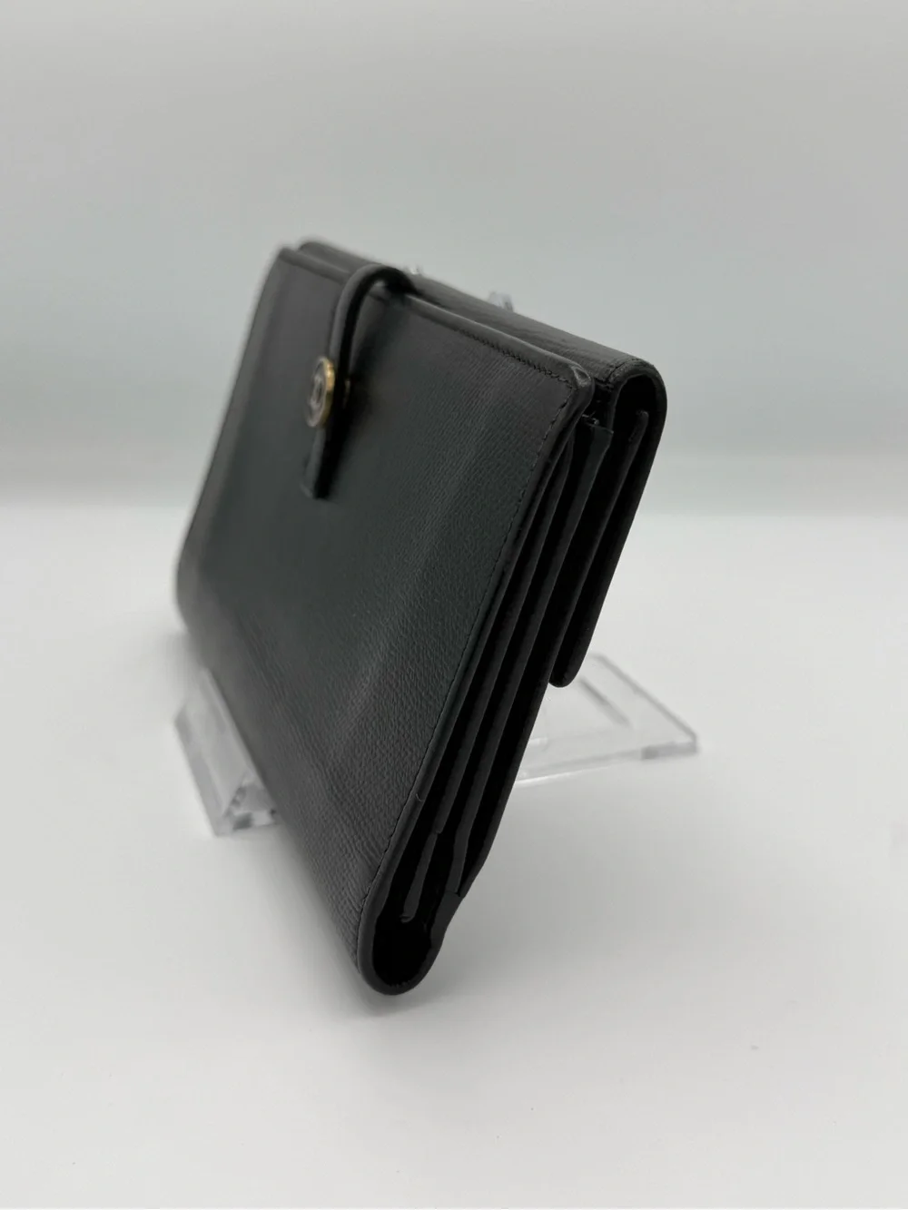 CHANEL Black Leather CC Caviar Button Long Wallet Bifold Vintage